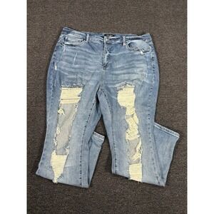 Judy Blue Straight Fit Jeans Women's 24W Plus Blue Denim Stretch Distressed